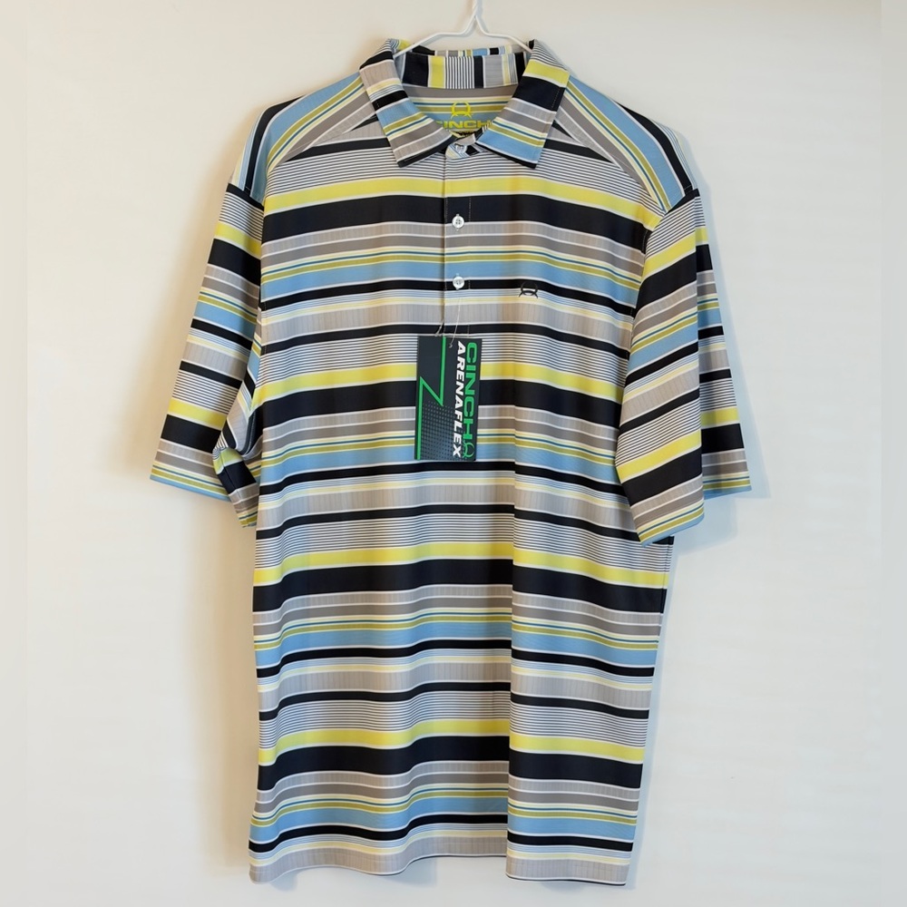 Cinch Striped Polo Shirt - Black, Blue, Yellow Large